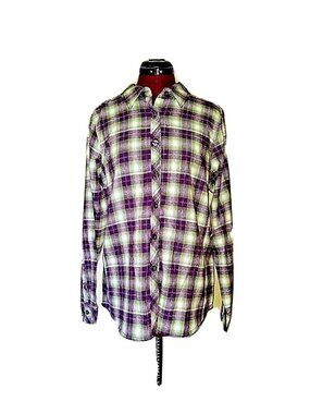 Schmidt Shirt Women M Multicolor Plaid Button Up Long Sleeve Western Workwear
